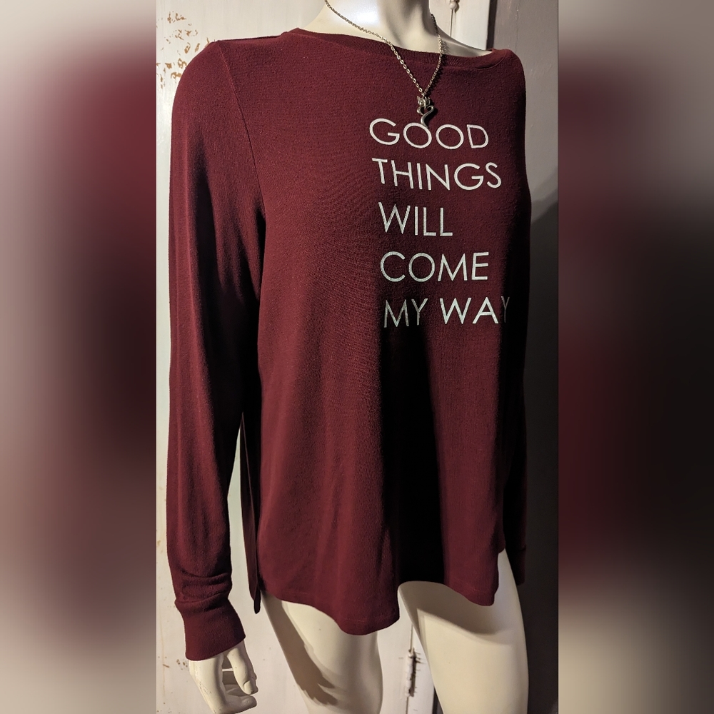 Peace, love world yoga soft long sleeve  workout x-large burgundy wine positive